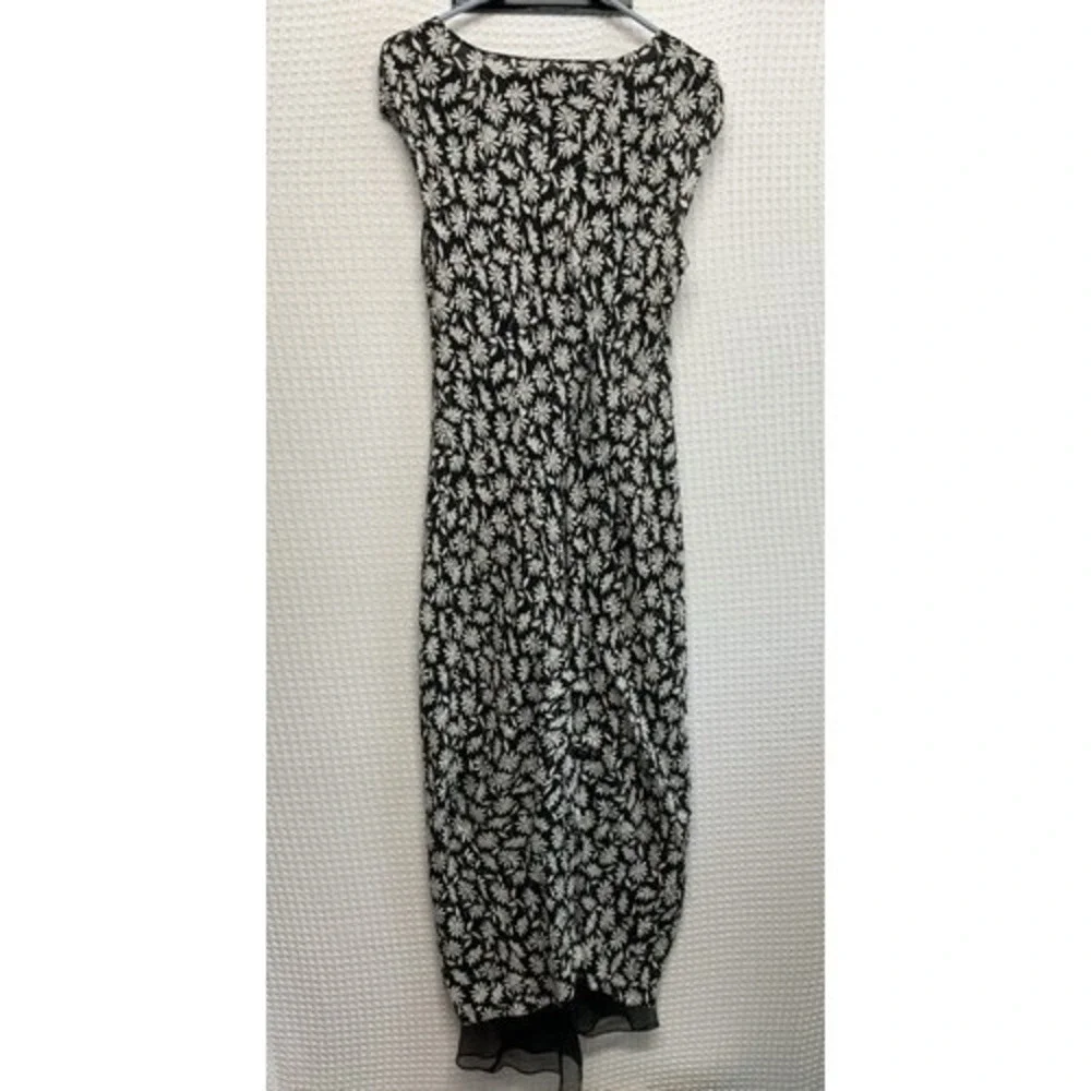 VTG August Silk Black Floral‎ Maxi Sheath Dress Women 14 China Silk/Polyester